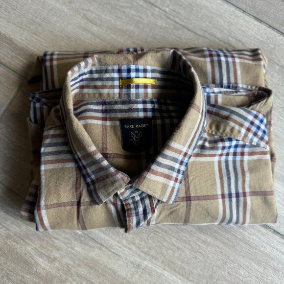 Rare Rabbit Men’s Tan Plaid Button-Down Shirt – Long Sleeve – Size Large - Picture 6 of 6